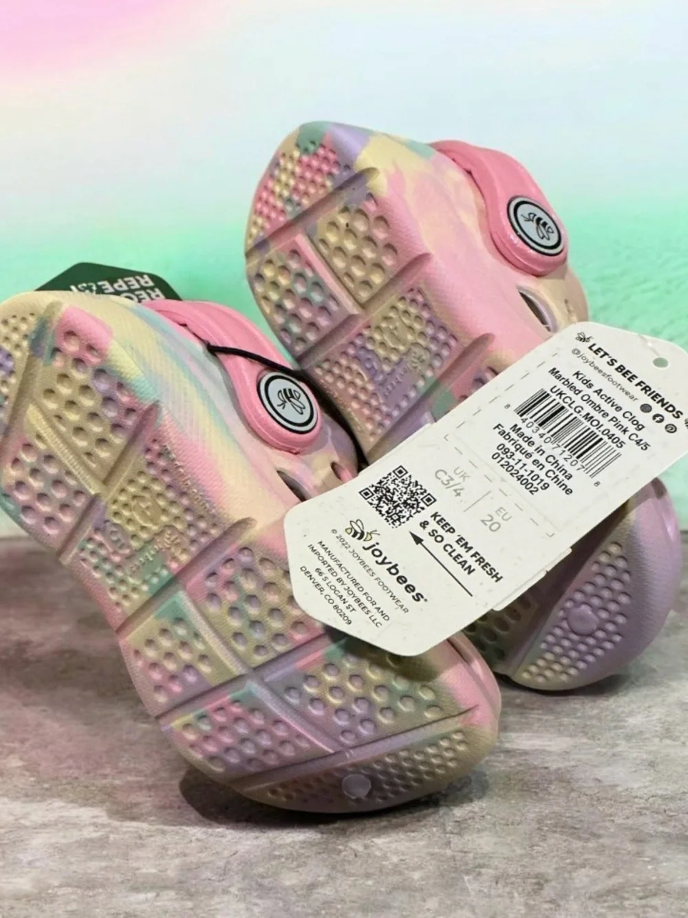 Buy one get one 50% off Kids' Pastel Rainbow Clog Sandals with Pink Strap - Picture 3 of 3